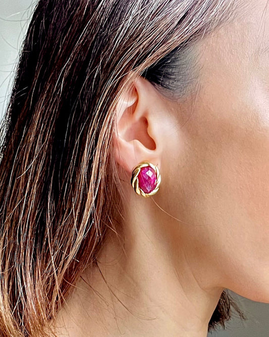 Twisted Edge Oval Stone Stud Earrings