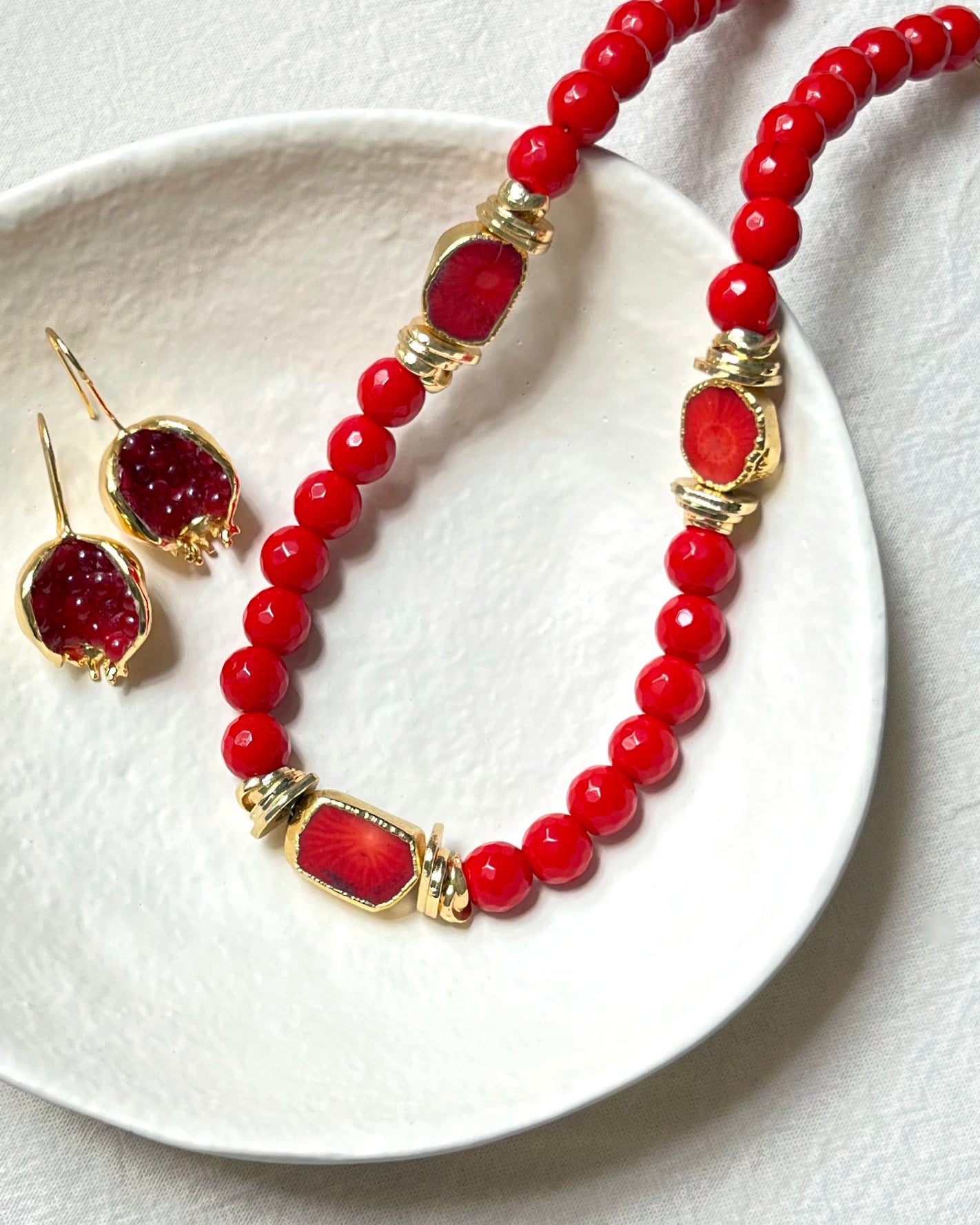 Coral Beads and Stones Necklace