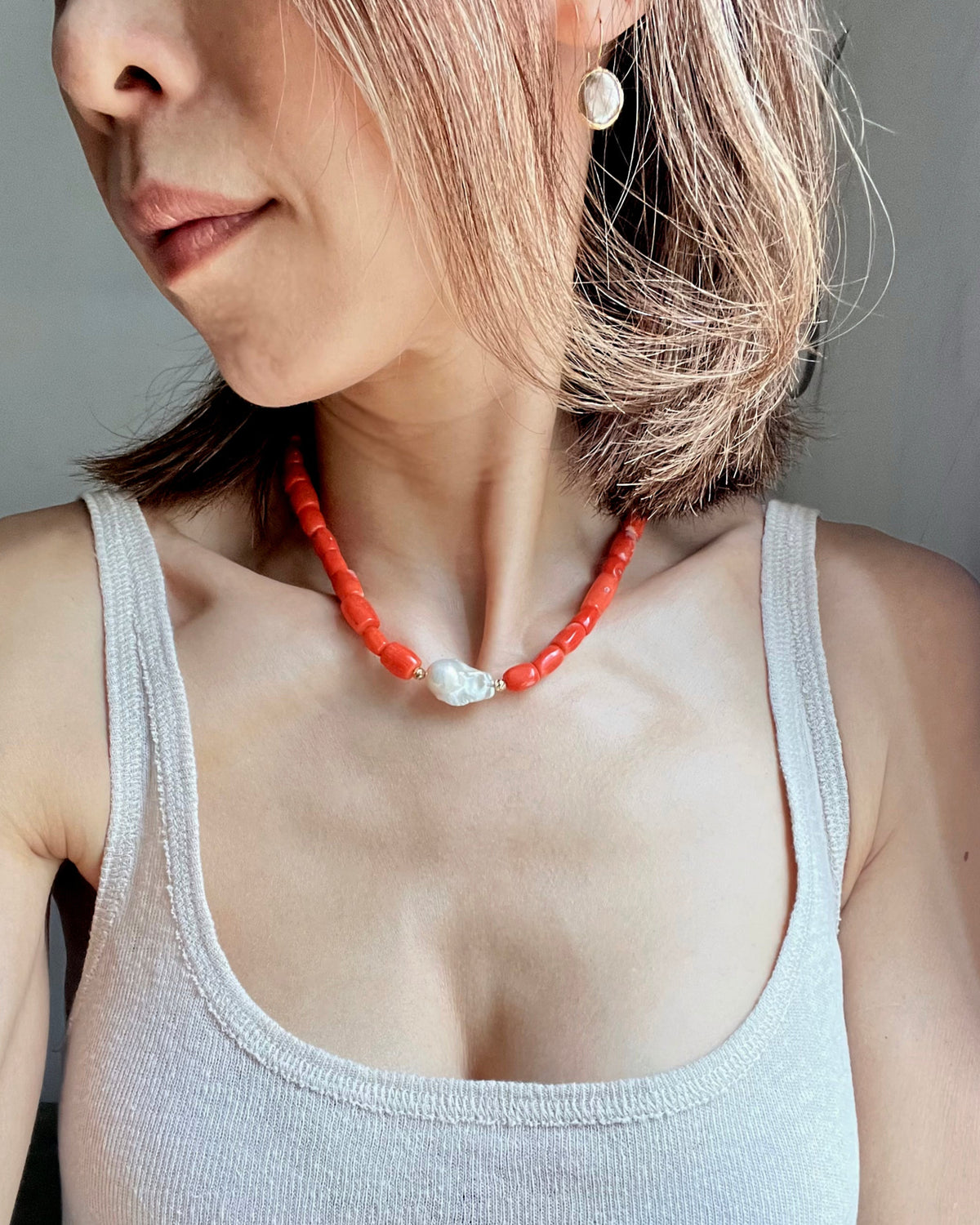 Baroque Pearl and Coral Necklace