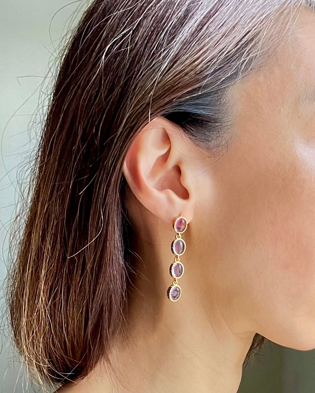 Oval Stones Chain Earrings