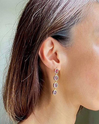 Oval Stones Chain Earrings
