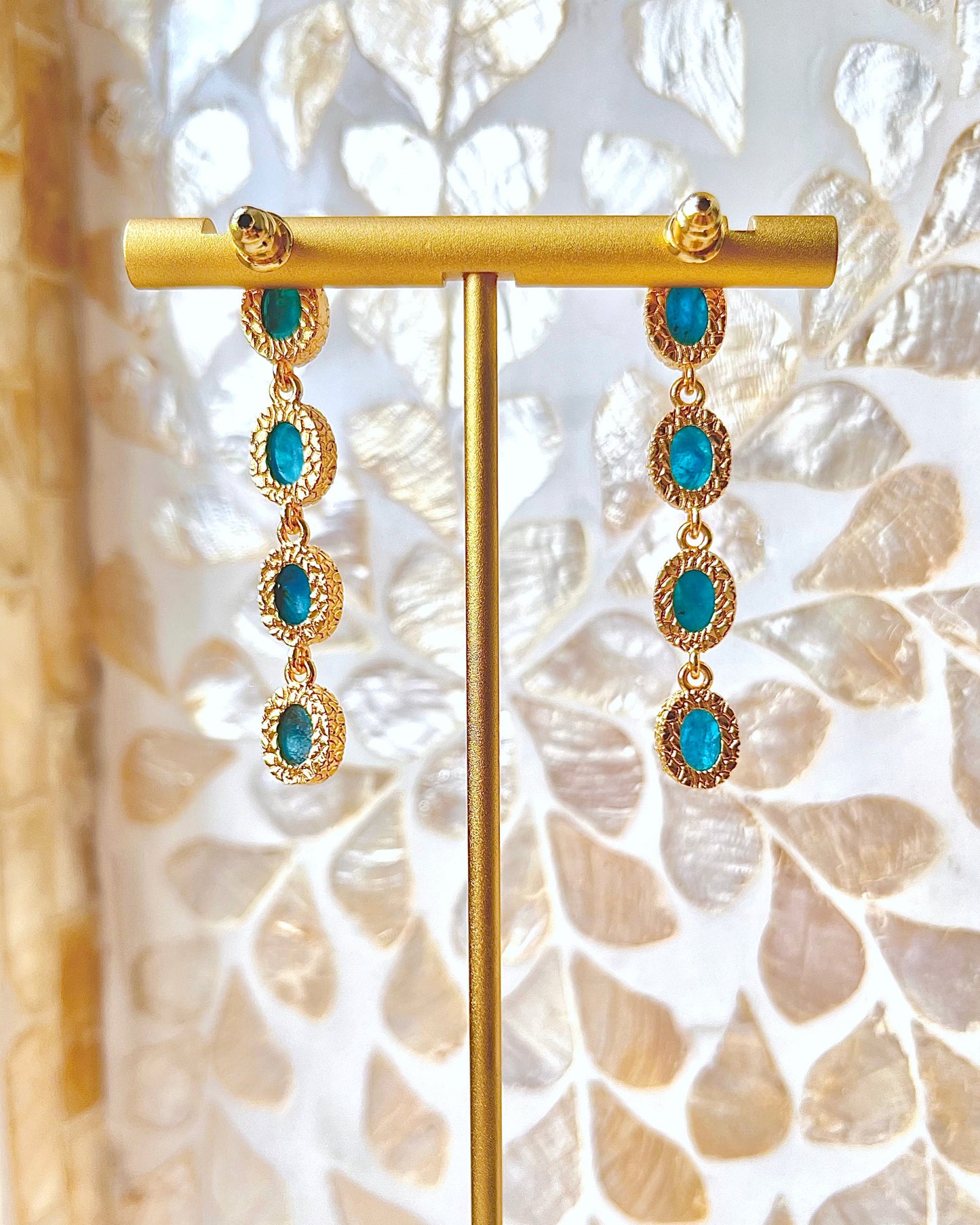 Oval Stones Chain Earrings