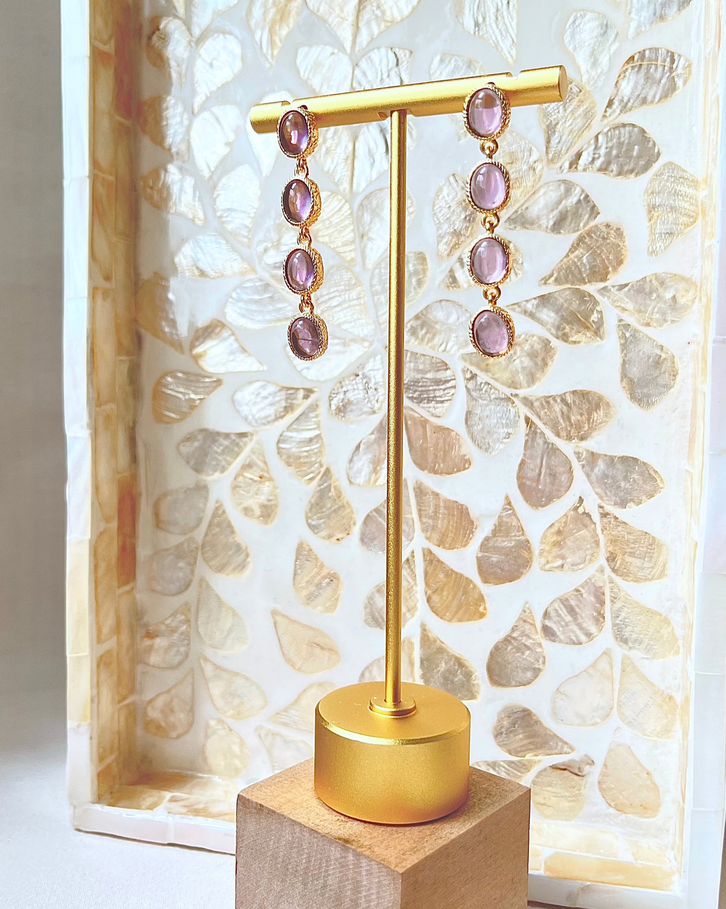 Oval Stones Chain Earrings