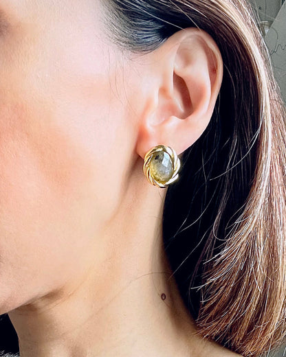Twisted Edge Oval Stone Stud Earrings