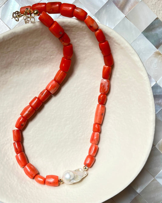 Baroque Pearl and Coral Necklace