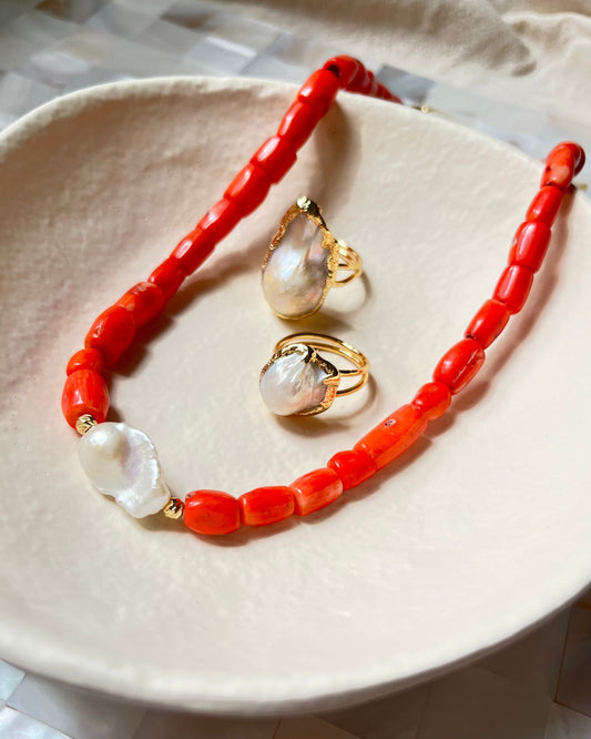 Baroque Pearl and Coral Necklace