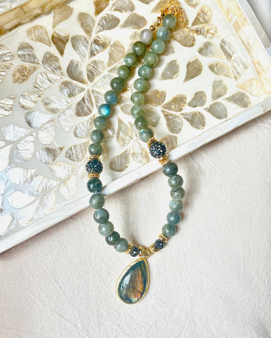 Labradorite Amulet and Beads Necklace