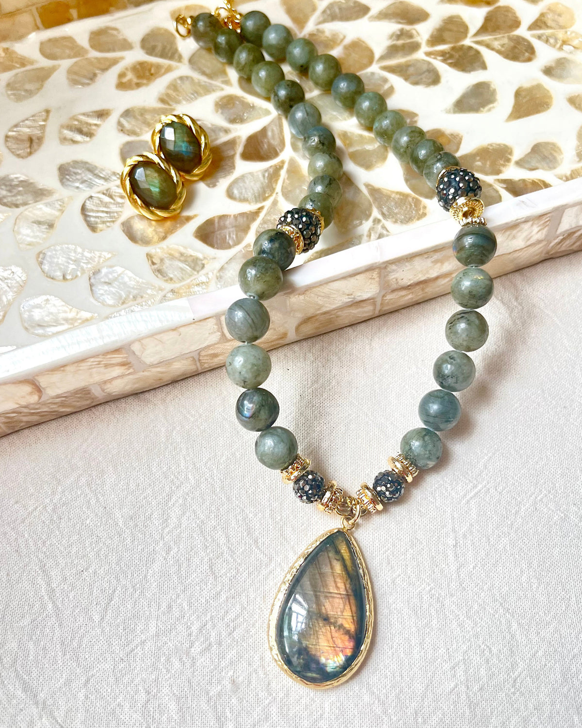 Labradorite Amulet and Beads Necklace
