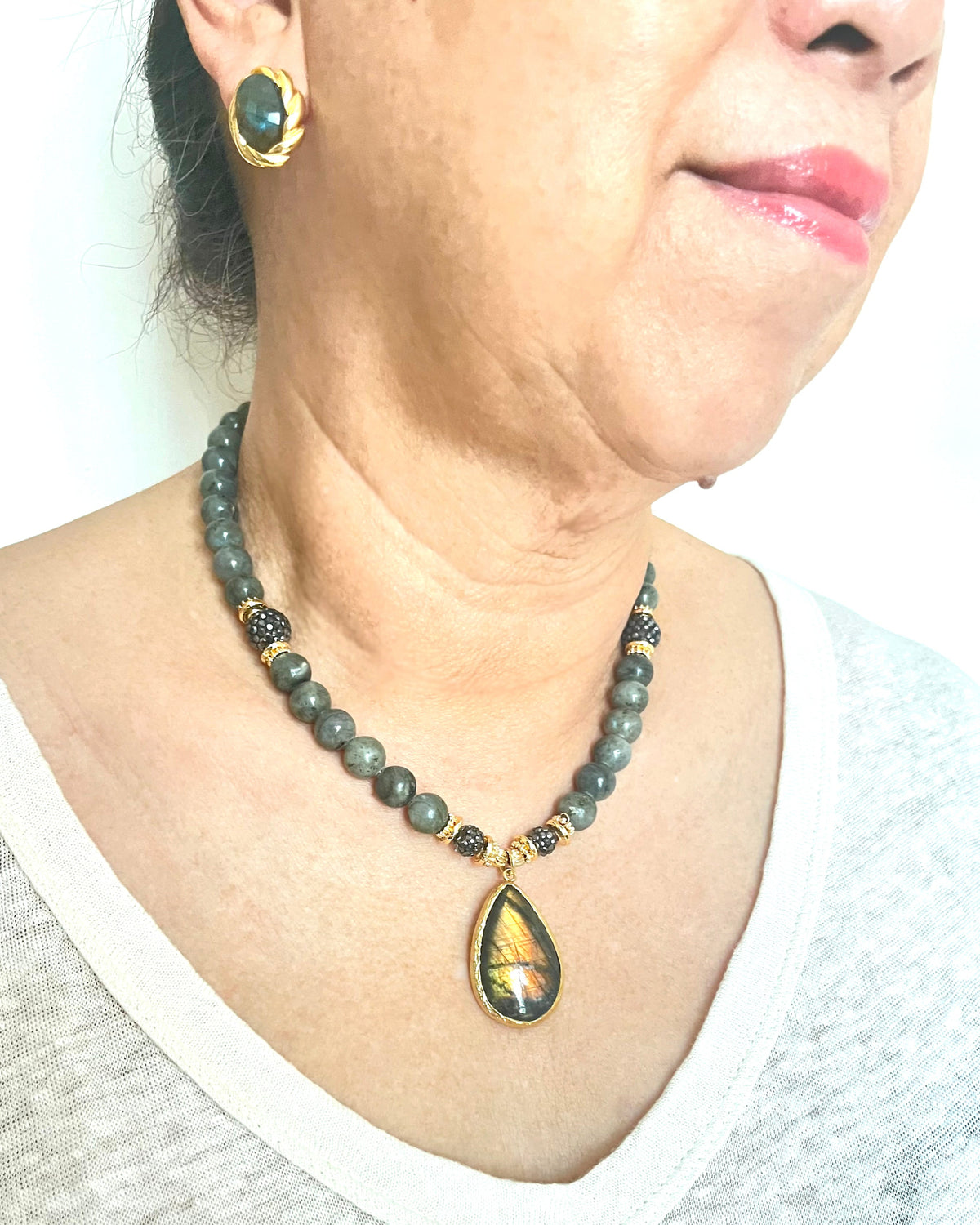 Labradorite Amulet and Beads Necklace