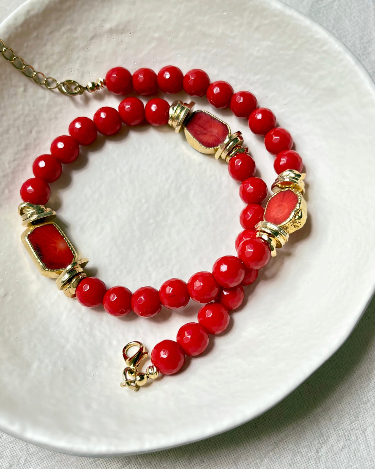 Coral Beads and Stones Necklace