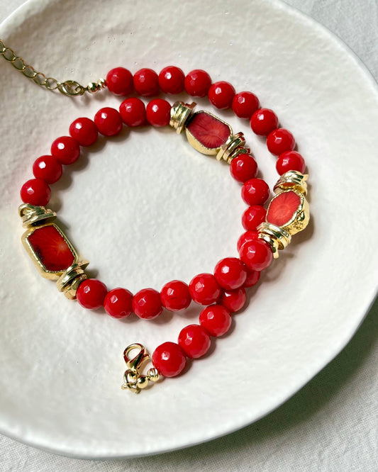 Coral Beads and Stones Necklace