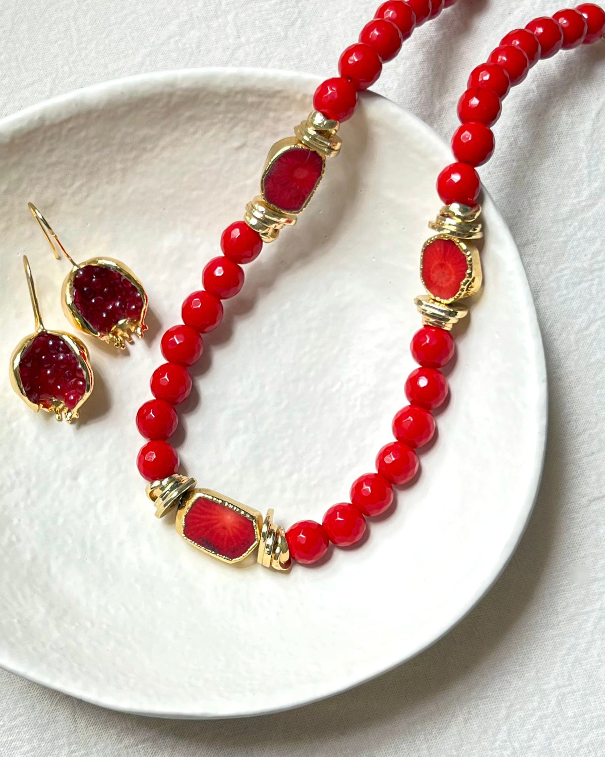 Coral Beads and Stones Necklace