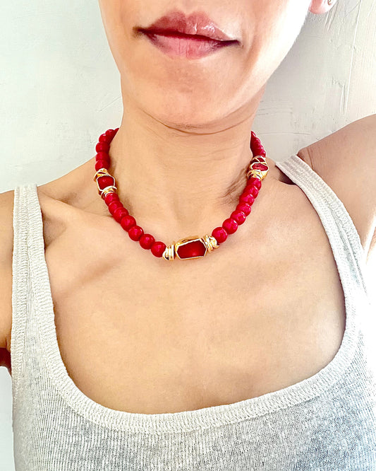 Coral Beads and Stones Necklace