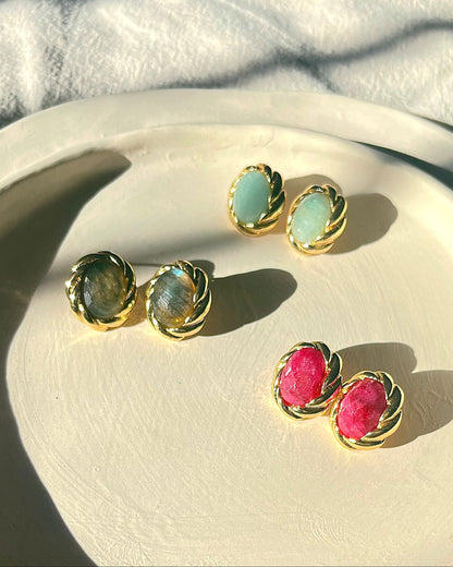 Twisted Edge Oval Stone Stud Earrings