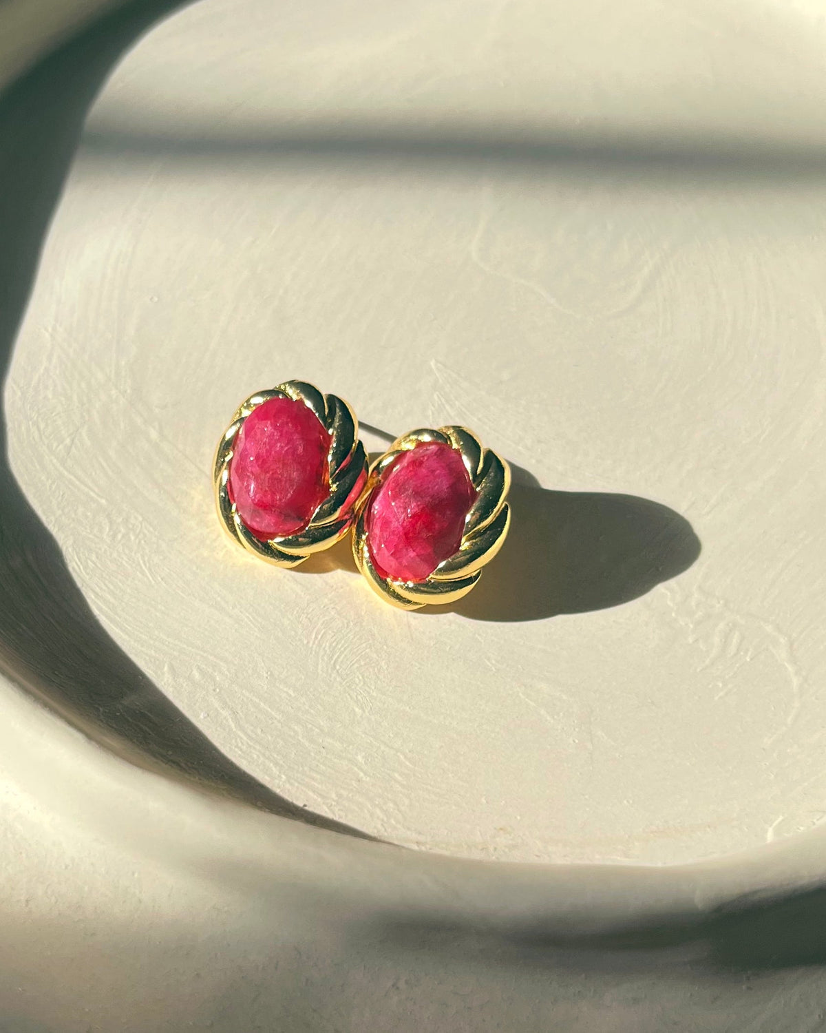 Twisted Edge Oval Stone Stud Earrings