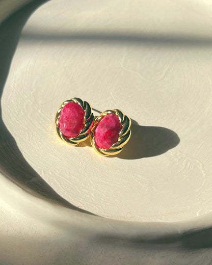 Twisted Edge Oval Stone Stud Earrings