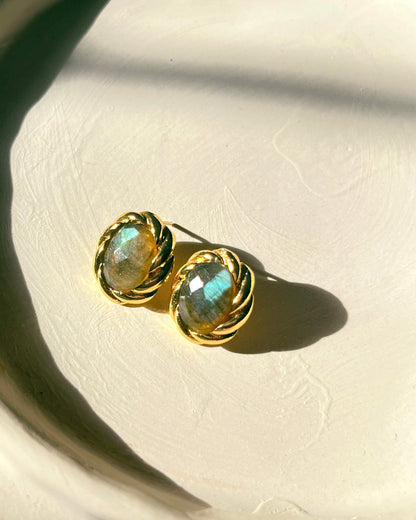 Twisted Edge Oval Stone Stud Earrings
