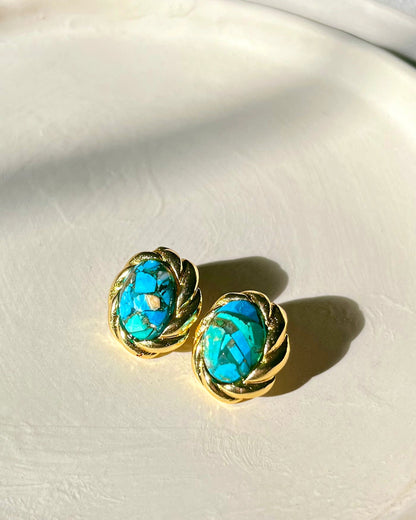 Twisted Edge Oval Stone Stud Earrings