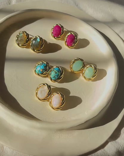 Twisted Edge Oval Stone Stud Earrings