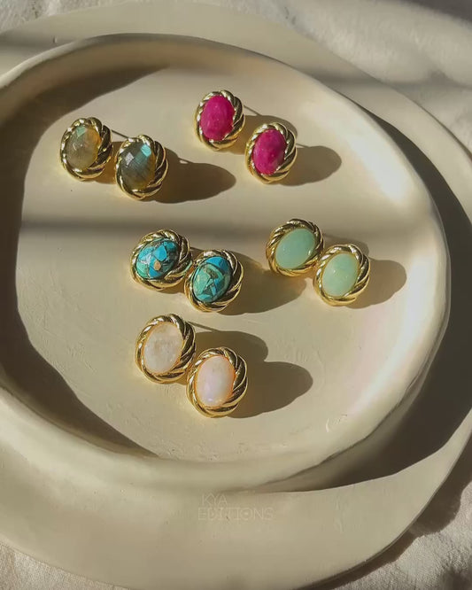 Twisted Edge Oval Stone Stud Earrings