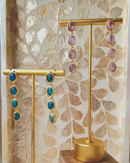 Oval Stones Chain Earrings