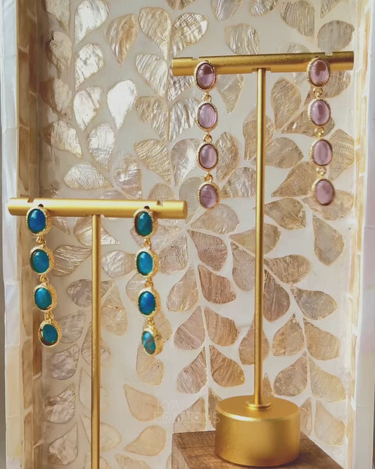 Oval Stones Chain Earrings